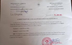 communiqué de monsieur le Doyen relatif à la publication des notes de CC