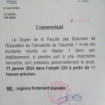 Communiqué urgent de Monsieur le Doyen adressé aux étudiants de L1, L2, M1