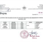 PLANNING DES EXAMENS DE FIN DU SECOND SEMESTRE DE MASTER 1