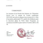 COMMUNIQUÉ DE MONSIEUR LE DOYEN A L’ATTENTION DES ÉTUDIANTS RELATIF À LA CONSTITUTION DU DOSSIER POUR LE WORK-STUDY