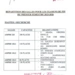 RÉPARTITION DES ÉTUDIANTS PAR SALLE POUR LES EXAMENS DE FIN DU PREMIER SEMESTRE 2025-2026 ( MASTER 1 RECHERCHE)