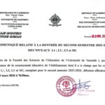 COMMUNIQUÉ DE MONSIEUR LE DOYEN RELATIF À LA RENTRÉE DU SECOND SEMESTRE 2025-2026